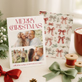 Christmas Bow Three Photo Feiertagskarte