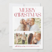 Christmas Bow Three Photo Feiertagskarte (Vorderseite)