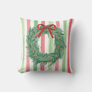 Christmas Bow Wreath Watercolor Throw Kissen