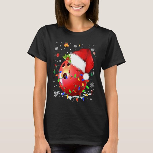 Christmas Bowling Ball Santa Hat Funny Sport Xmas T-Shirt (Vorderseite)