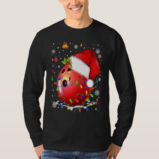 Christmas Bowling Ball Santa Hat Funny Sport Xmas T-Shirt (Vorderseite)