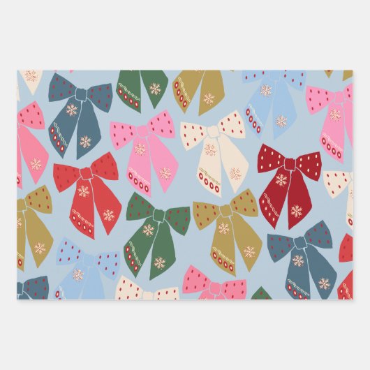 Christmas Bows Coquette Blue Geschenkpapier Set (Vorderseite)