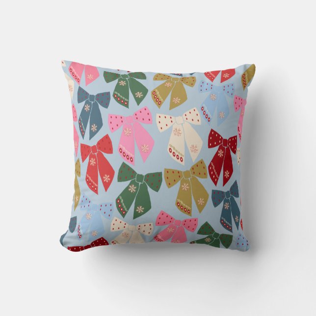 Christmas Bows Coquette Blue Kissen (Vorderseite)