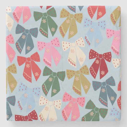 Christmas Bows Coquette Blue Steinuntersetzer (Vorderseite)