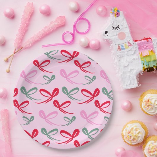 Christmas bows green pink whimiscal hand drawn pappteller (Party)