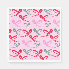 Christmas bows green pink whimiscal hand drawn serviette