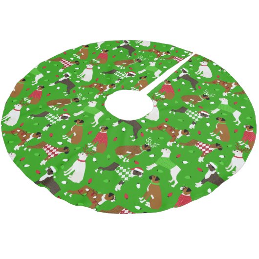 Christmas Boxer Brushed Polyester Tree Skirt Weihnachtsbaumdecke (Schrägansicht)