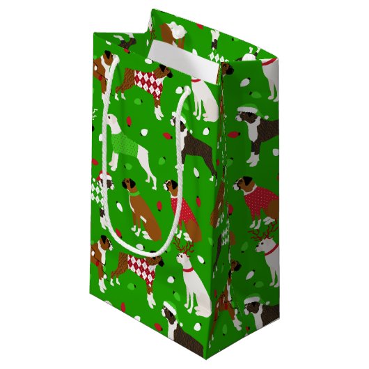 Christmas Boxer Dog Kleine Geschenktasche Geschenktüte (Vorderseite Schrägansicht)