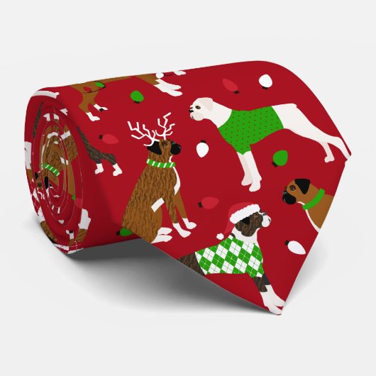 Christmas Boxer Dog Neck Tie Krawatte (Gerollt)