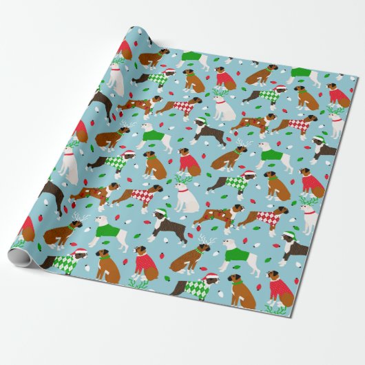 Christmas Boxer Dog Wrapping Paper Geschenkpapier (Ungerollt)