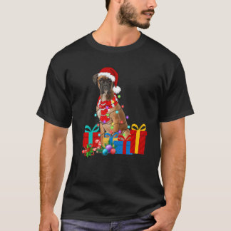 Christmas Boxer Dog Xmas Lights Weihnachtsmannmütz T-Shirt