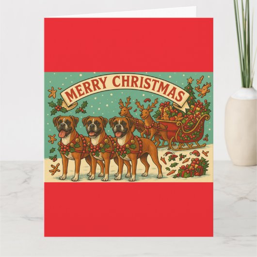 "Christmas Boxer Dogs" Folded Greeting Card Karte (Vorderseite)