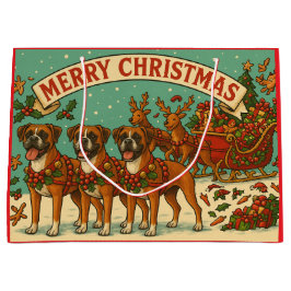 Christmas Boxer Dogs Gift Bag Große Geschenktüte
