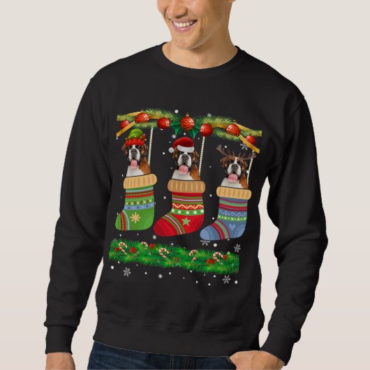 Christmas Boxer Doppy Welpe Xmas Socken Sweatshirt (Vorderseite)