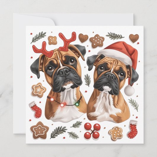 Christmas Boxer Hunde Feiertagskarte (Vorderseite)