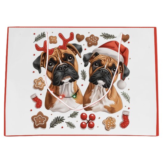 Christmas Boxer Hunde Große Geschenktüte (Vorderseite)