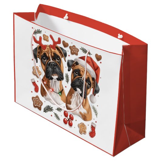 Christmas Boxer Hunde Große Geschenktüte (Rückseite Schrägansicht)