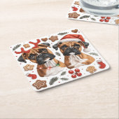 Christmas Boxer Hunde Rechteckiger Pappuntersetzer (angewinkelt)