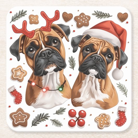 Christmas Boxer Hunde Rechteckiger Pappuntersetzer (Vorderseite)