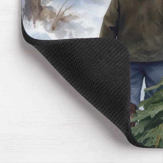 Christmas Boy Dragging an Evergreen Tree Home Mousepad (Ecke)