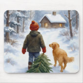 Christmas Boy Dragging an Evergreen Tree Home Mousepad (Vorne)