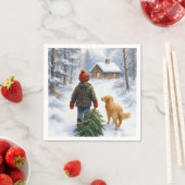 Christmas Boy In Snowflakes With Pine Tree and Dog Serviette (Beispiel)