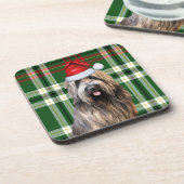 Christmas Briard Shepherd Dog Green Kariert Holida Getränkeuntersetzer (Linke Seite)