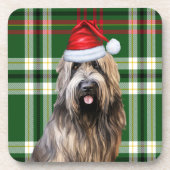 Christmas Briard Shepherd Dog Green Kariert Holida Getränkeuntersetzer (Vorderseite)