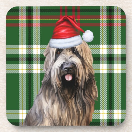 Christmas Briard Shepherd Dog Green Kariert Holida Getränkeuntersetzer (Vorderseite)