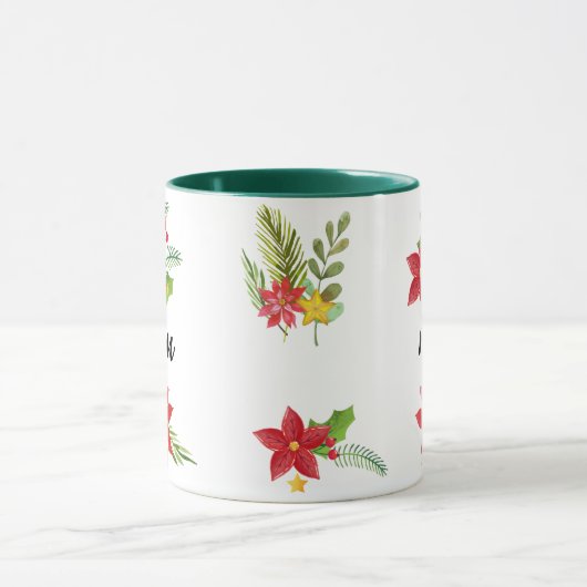 Christmas Bright Holly Black Script Mama Green Tasse (Zentrum)