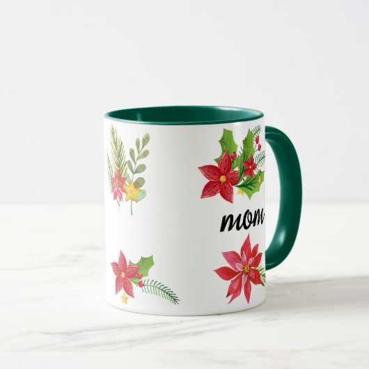Christmas Bright Holly Black Script Mama Green Tasse (VorderseiteRechts)