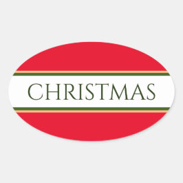 CHRISTMAS Bright Red Green White Racing Streifen Ovaler Aufkleber