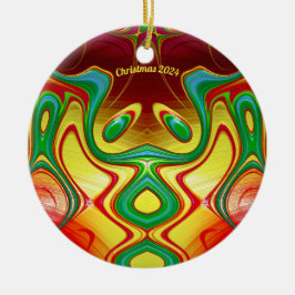 CHRISTMAS Bright Yellow Red Green 2024 Keramik Ornament