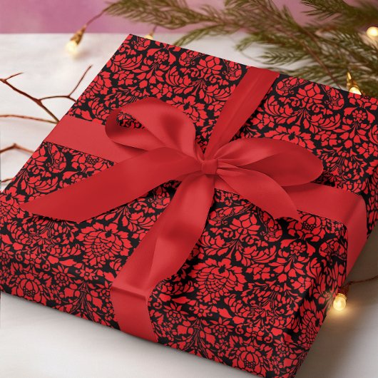 Christmas Brocade Dark Red Geschenkpapier