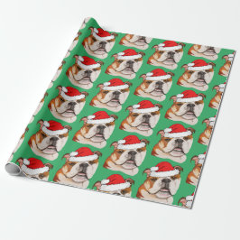 Christmas Brown Art English Bulldog Wigglebutt Geschenkpapier