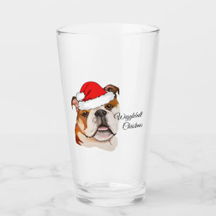 Christmas Brown Art English Bulldog Wigglebutt Glas