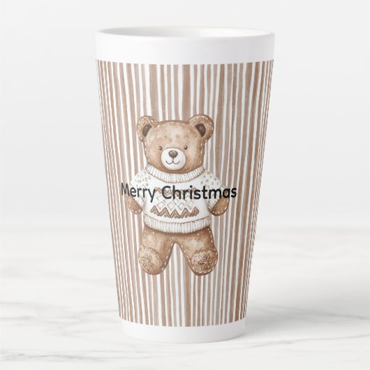 Christmas Brown Cream Teddy Bear Stripes Milchtasse (Vorderseite)