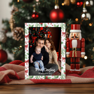 Christmas Brown Floral Watercolor Frohe Weihnacht Feiertagskarte