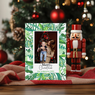 Christmas Brown Floral Watercolor Frohe Weihnacht Feiertagskarte
