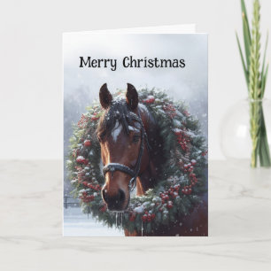 Christmas Brown Horse Kreath Karte