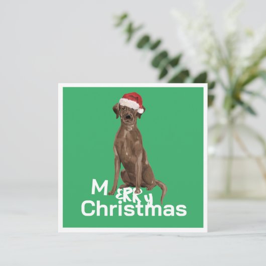 Christmas Brown Labrador Hund Grün Fröhlicher Gruß (Stehend Vorderseite)
