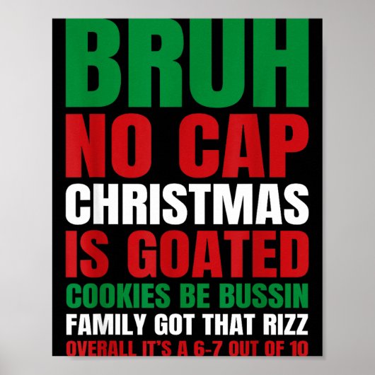 Christmas Bruh No Cap Cookies Bussin Funny Rizz Me Poster (Vorne)