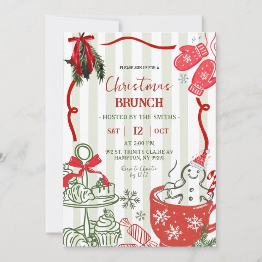 Christmas Brunch Scribble Hand Drawn Einladung (Vorderseite)
