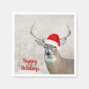 Christmas Buck Deer mit Weihnachtsmannmütze Serviette