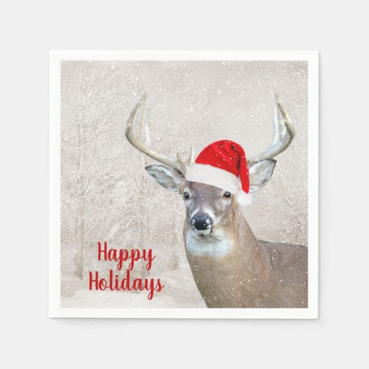 Christmas Buck Deer mit Weihnachtsmannmütze Serviette (Vorderseite)
