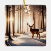 Christmas Buck In Winter Forest Keramikornament (Vorderseite)