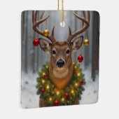 Christmas Buck Wearing a Glowing Wreath Keramikornament (Rechts)