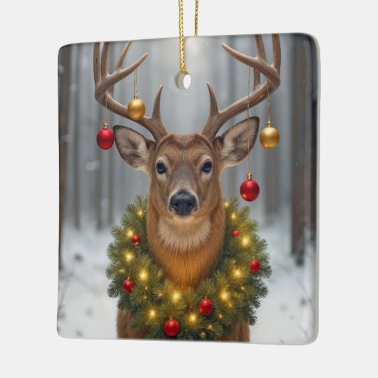 Christmas Buck Wearing a Glowing Wreath Keramikornament (Links)