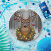 Christmas Buck Wearing a Glowing Wreath Pappteller (Party)