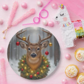 Christmas Buck Wearing a Glowing Wreath Pappteller (Party)